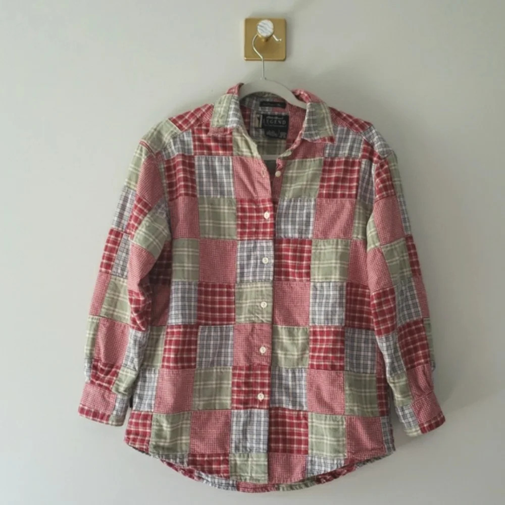 Eddie Bauer LaConner Shirt Womens Petites XS Long Sleeves Patchwork Plaid Preppy